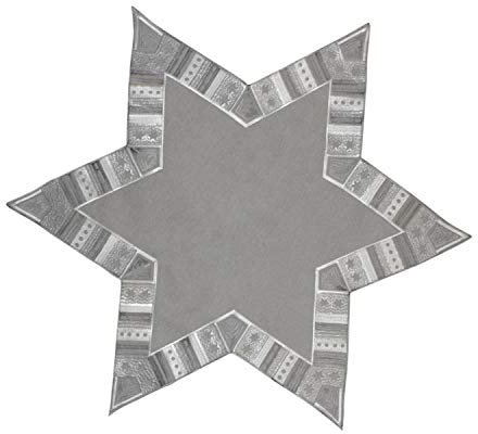 Haus und Deko Mitteldecke Stern förmig Advent Weihnachtsdeckchen Festliche Stickerei ca. 85 cm Ø in Grau Hellgrau silbern Bestickt