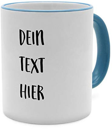 Tasse mit Spruch selbst gestalten – Personalisierte Tasse mit Text beschriften (Hellblau)
