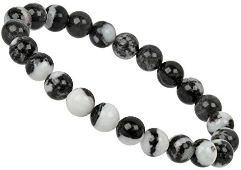 ELEDORO echtes Edelstein Perlen Armband - Natürliche Chakra Power Steine, Stretch Design, 8mm (Panda Jaspis)
