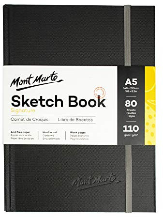 Mont Marte Skizzenbuch A5 – 80 Blätter – Gebunden – 110gsm – Hochwertiger Skizzenblock – Ideales Sketchbook für Skizzen und Zeichnungen