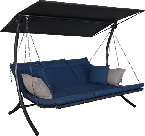 ANGERER Hollywoodschaukel Swing Smart blau | Gartenschaukel Made in Germany, Schaukel zum Sitzen, Liegen und Entspannen, inklusive Bett-Funktion, einfache Montage