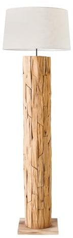 riess-ambiente.de Höhenverstellbare Stehlampe Roots 170cm Natur mit Teakholz-Fuß Stehleuchte Wohnzimmerlampe