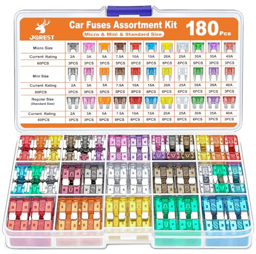 JOREST 180Pcs Fusibili Auto Assortiti Kit, 60 Mini Fusibili Auto + 60 Fusibile Auto Medio + 60 Micro Fusibile + Estrattori - per Auto/Camper/Camion/Moto (2A 3A 5A 7.5A 10A 15A 20A 25A 30A 35A 40A)