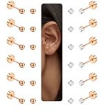 LOLIAS 12 Paar 2 mm Ohrstecker für Damen Herren Mädchen 14 Karat vergoldet 316L Chirurgenstahl Knorpel Piercing Winzige Ohrstecker 20G Klar CZ Runde Kugelumlaufspindel Flatback Ohrring Set