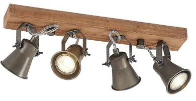 Lindby Strahler Grandesa (Retro, Vintage Antik) aus Holz (4 flammig GU10) - Deckenleuchte Deckenspot Spot Lampe Deckenlamoe Wohnzimmerleuchte