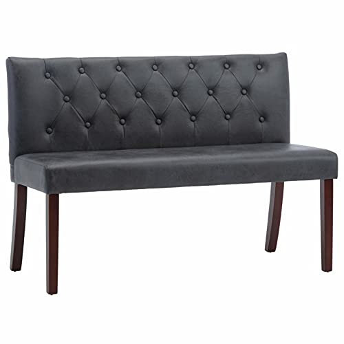 Tidyard Sitzbank mit Rückenlehne Retro-Stil Polsterbank Flurbank Bank Wartebank Wohnzimmer Flur 120 x 52 x 84,5 cm (B x T x H) Grau Wildleder-Optik Gummibeine