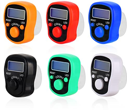 DAJASD Digitaler Fingerzähler, 6 Stück Reihenzähler Stricken mit LED Licht & Verstellbarer Fingerring, Elektronische Handzähler, Finger Zähler, Mini Finger Zähler für Sport Golf, Stricken, Weben