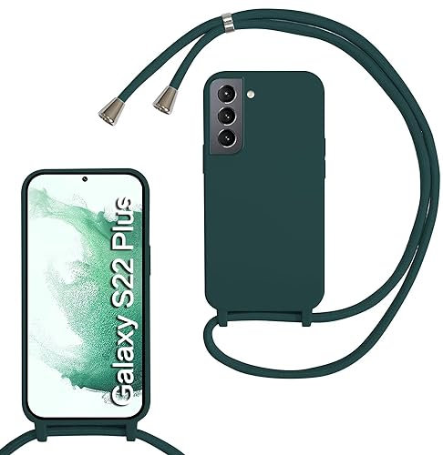 MBSLFY Coque avec Cordon pour Samsung Galaxy S22 Plus,Collier pour Étui Housse TPU Anti-Choc Colliers Protection Complète Cover de cellulaire Mince Réglable Lanyard Case, Vert foncé