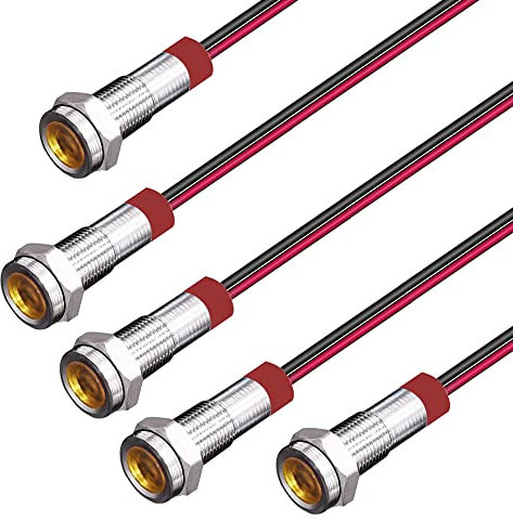 Gebildet 5pcs 6mm LED Metallanzeige 3V-4,5V-5V-6V-7,5V-9VDC Energiesparlampe, Wasserdichte Signallampe mit Kabel (Orange)