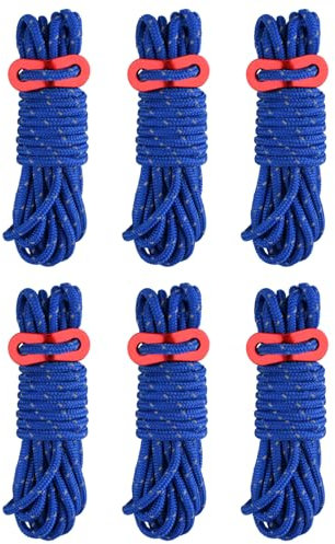 TRIWONDER Tent Guy Ropes 4mm Reflective Paracord Cord Guy Line with Adjuster 4m Tarp Rope for Camping Awning Hammock (Blue - 6 Pcs)