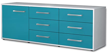 Lqliving TV-Board Lowboard Amedea, Korpus in weiß matt, Front im trendigem Türkis (136x49x35cm), mit Metall Griffen, Made in Germany