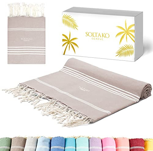 SOLTAKO Fouta Bali Premium XXL, Graubeige, 200/200cm