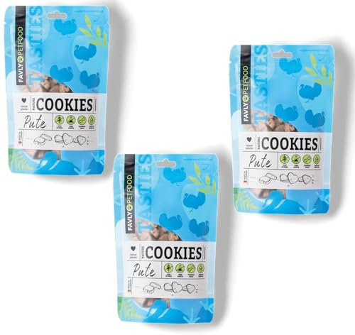 FAVLY Petfood Nature Cookies: getreidefreier Hundekeks - Sorte: Pute 360g - nur 3 Zutaten, zuckerfrei, kleines & Crunchy Hundeleckerli, Trainingssnack - hohe Akzeptanz (3er Pack)