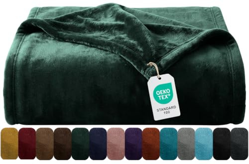 Oxford Homeware Fleece Blanket Sofa Throw Cuddly Reversible Soft Throws for Bed, Couch, Settee, Travel Lightweight and Breathable Blanket fit All Season (Emerald, Throw/Single)