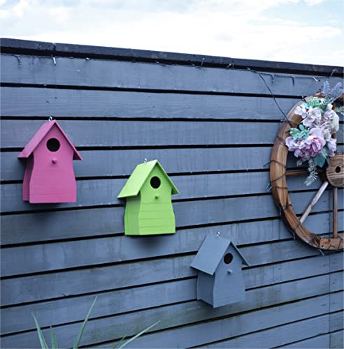 St Helens Home and Garden Coloured Wood Bird House Nesting Box for Small Garden and Wild Birds Set of 3
