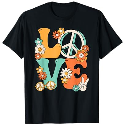 60er 70er Hippie Love Peace Groovy Party Outfit Retro Damen T-Shirt