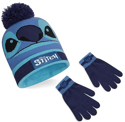 Disney Stitch Mädchen Winter Accessoires, Kinder Mütze, Handschuhe, Schal - Wähle aus Sets, Geschenke für Kinder (Blau Stitch 2-Teilig)