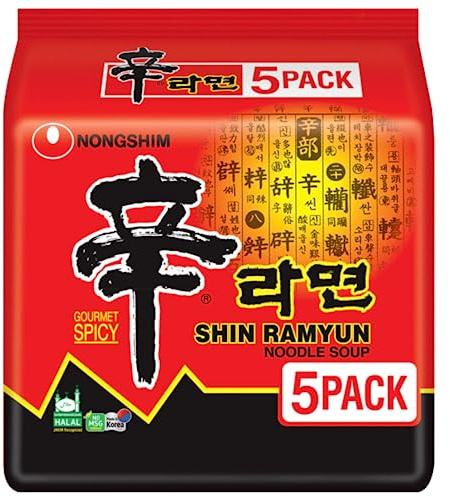 Vmart Nong Shim Shin Ramyun Noodle Soup Spicy 120g (Pack of 5) - Korean Ramen Noodles Food Snack