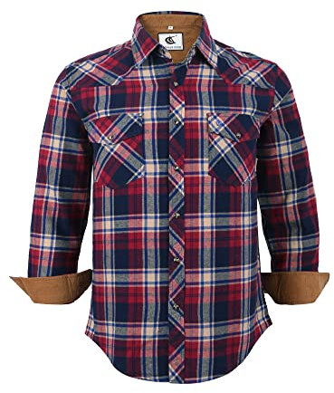 Coevals Club Chemise Flanelle Homme Chemise de bûcheron Homme Manches Longues Carreaux Boutons-Pression Coton avec Poche Coupe Normale Chemise décontractée(Kaki Bleu Carmin 7# M)