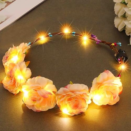 Fashband LED-Blumenkrone, Stirnband, leuchtender Kranz, Kopfschmuck, leuchtende Party, Festival, Haarschmuck für Frauen und Mädchen