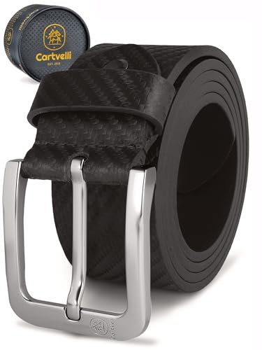 Cartvelli Premium Ledergürtel Herren Schwarz Carbon 105cm Made in Germany Geschenkbox Echt Leder Herrengürtel Jeansgürtel Gürtel 40mm Anzug jeans chino pants Hi-Tech-CART22s-105