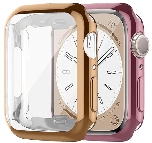 2 Pezzi Cover Compatibile con Apple Watch Series 3 Series 2 Series1 38mm Custodia Protettiva,Cover Morbide TPU Case Protezione Completa Antiurto per iwatch 38mm Custodia,Rosa rosa/Oro rosa