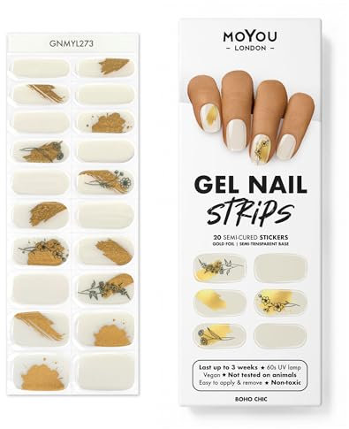 MOYOU LONDON Halbgehärtete UV Gel Strips - 20 Stück - Gel-Nagelfolien UV Härtend für Maniküre in Salonqualität - Boho Chic