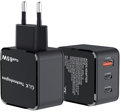 GLK-TECHNOLOGIES® High Power 65W 3-Port USB-C Schnellladegerät Handy Smatphone Tablet Netzteil Ladegerät Kompatibel mit iPhone Samsung LG Huawei Xiaomi Android (schwarz)
