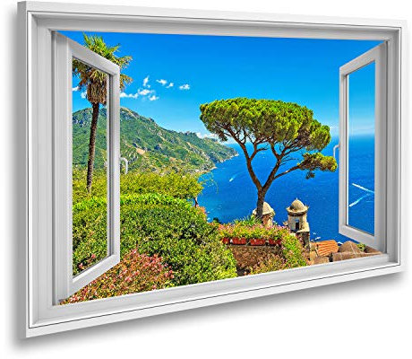 islandburner Prime Bild auf Leinwand Fensterblick Wunderschöne Blumen und wunderbare Gart Bilder Wandbilder Poster