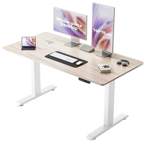 SIHOO 140 cm × 70 cm One-Piece Electric Standing Desk, Sit-Stand Desk with 4 Memory Height Settings, Ergonomic Adjustable Height Desk Computer Workstation for Home & Office (Maple)