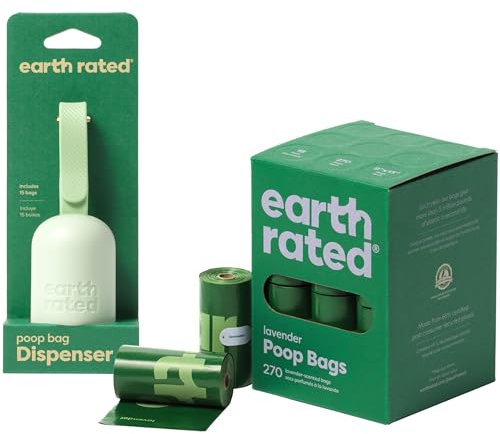 Bundle of Earth Rated Hundekotbeutel, garantiert auslaufsichere und extra dicke Abfallsäcke als Nachfüllrollen für Hunde, Lavendelduft, 270 Stück + Earth Rated Halter für Hundekotbeutel, unparfümiert