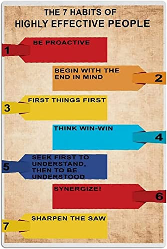 Metall-Blechschilder mit inspirierenden Zitaten „The 7 Habits of Highly Effective People, Poster, Büro, Zuhause, Zimmer, Arbeitszimmer, Wanddekoration, Plakette, Aluminiumschild, 30,5 x 40,6 cm