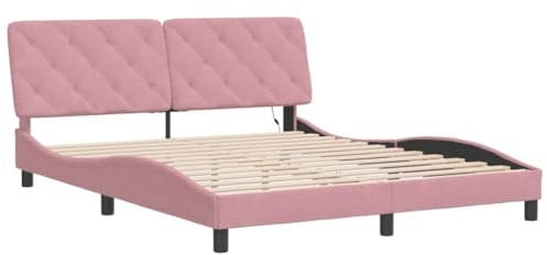 vidaXL Bettgestell, Bett mit LED ohne Matratze, Bettrahmen mit Lattenrost für Schlafzimmer, Doppelbett SchlafzimmerBettgestell Rosa 160x200cm Samt