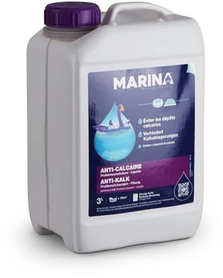 Marina Anti-Kalk Pool Pflege (3 Liter) entfernt und verhindert Kalkablagerungen - Ideal für hartes Wasser, für Pools, Whirlpools und Becken jeder Art