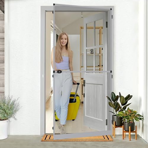 jarolift Profi Line - Mosquitera para puerta, tejido de fibra de vidrio, con marco de aluminio, protección contra insectos para puerta, 120 x 220 cm, longitud y ancho ajustable, color plateado