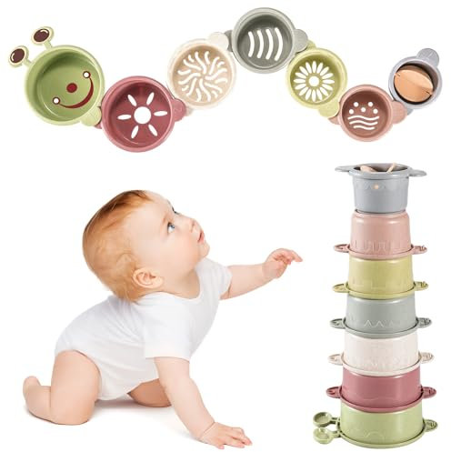 Juguetes Apilables, Cubos Apilables para Bebé 6 Meses, 8 Piezas Niños Tazas Apilables Torre Juguete, Juguete de Baño Tazas de Anidación Apilable, Educativo Regalo para 1 2 3 Años Niños y Niñas