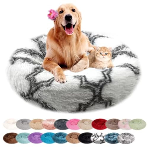 nvdsivee Hundebett Rund Katzenbett PlüSch Hundebetten Maschinenwaschbar Hundematte Hundekissen für Kleine Mittelgroße Grosse Hunde mit Rutschfestem Boden Grau Weiß 60cm
