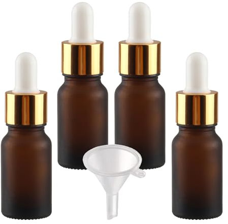 LusDoly 4 Stück 10ml Leere Matt Braun Glas Pipettenflasche,Glasflasche mit Gold Pipette, Stichprobe Glaspipette Tropfflasche für Aromatherapie ätherische Öle