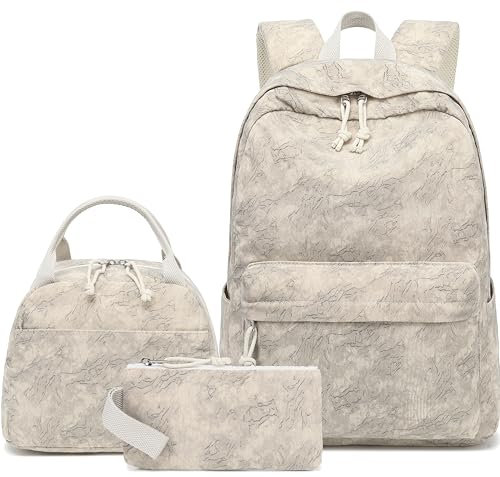 LOIDOU Rucksack für Teenager Mädchen Bookbags Kinderrucksack Kinder Schulrucksack mit Lunchpaket Federmäppchen Schulranzen Set für Schule (Grau-Graue Linie)