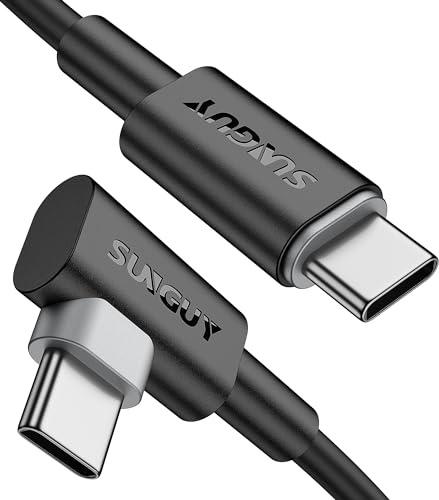SUNGUY Câble USB C vers USB C Coudé, PD 60W Charge Rapide Câble Type C 90 Degrés Nylon Tressé Compatible avec i-Phone 17 16 15 Pro Max, MacBook Pro/Air, Galaxy S23 S22 S21[1.2m-Noir-2Stück]