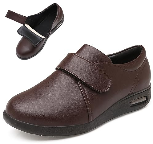 bumuam Scarpe Uomo Pelle per Diabetici Extra Larghe Scarpe Ortopediche Uomo Sneakers in Pelle Regolabili Largo Comfort per Piedi Gonfi Scarpe Brown B 45