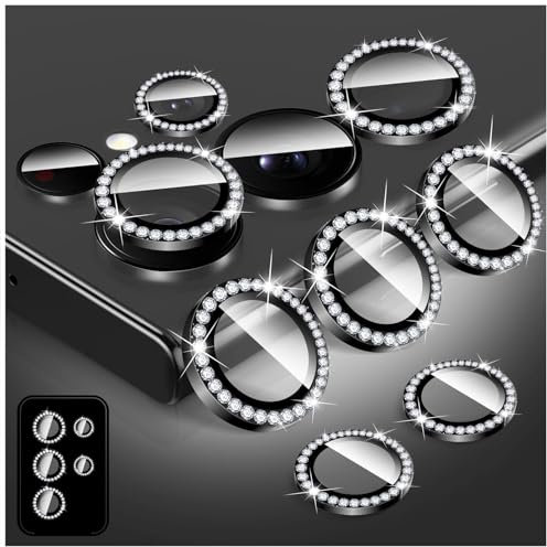 LucBuy Kamera Schutz für Samsung Galaxy S22 Ultra, Bling Diamant Gehärtetes Glas für Die Kamerarückseite Displayschutz, Einzelne Aluminium Metall Schutzringe, Kameraobjektivschutz Filmaufkleber