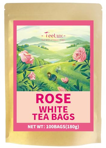 TeeLux Rose White Tea Bags 100 Count, Blend White Tea with Natural Rose Flavor, Rich in Antioxidants, Smooth & Fragrant, Biodegradable Tea Bag