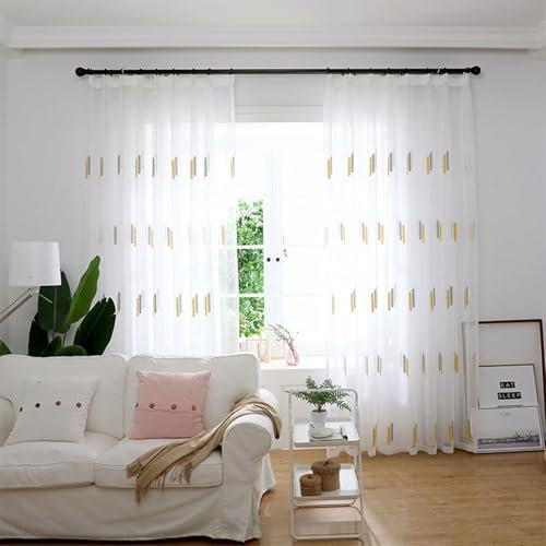 Aotiwe Vorhang Outdoor Halbtransparent, Gardinen Boho Blätter Muster Weiß Grau Gelb Bathroom Curtains Polyester Baumwolle 2er Set 107 x 160cm