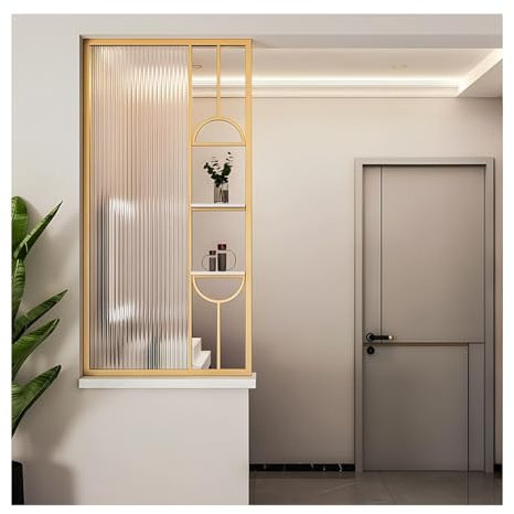 GRRICEPL Freistehende Raumtrennwand, Raumtrenner Regale, Glaswandteiler Mit Laminat, für Schlafzimmer, Bad, Toilette(Gold,80x120 cm)