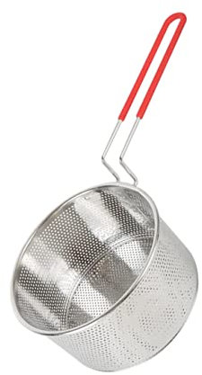 KICHOUSE Stainless Steel Colander Scoop 16cm Food Grade Strainer for Noodles and Fried Foods Sturdy Colander Basket Handle for Home Cooking