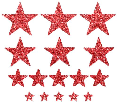 sourcing map 16 Pieces Iron on Patches Star Rhinestone Appliques Glitter Embroidered Patches Red Iron on Rhinestones for Clothes DIY Crafts Bag Hat Pants in 4 Size