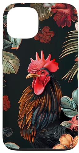 Coque pour iPhone 13 Noir Bohème Floral Coq Bois PC Pattern --ar 9:16