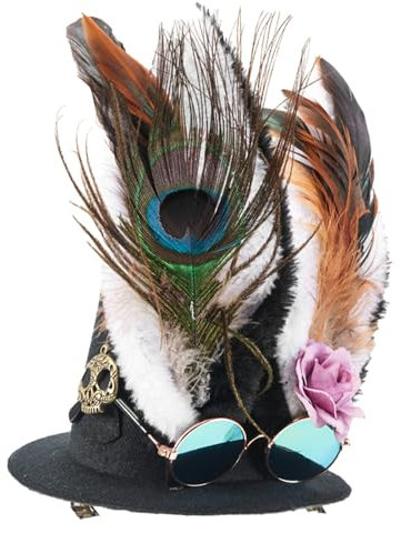 HUAJINGKEJI Steampunks Flat Top Hat Halloween Hut Schwarz Karneval Zylinder mit & Hasenohr und Totenkopf für Frauen Dress Up