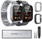 Compatible with Apple Watch Strap, 49mm 45mm 46mm 44mm 42mm 41mm 40mm 38mm, Metal iWatch Straps with Case for Apple Watch Ultra Series 10 9 8 7 6 5 4 3 2 1 SE (Black+Silver, 45mm)